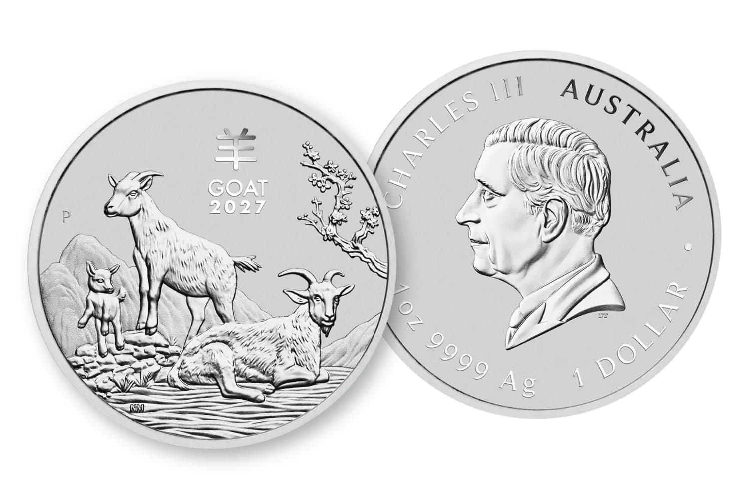 1 oz Lunar III Goat Silver Coin 2027 — מבט משולב