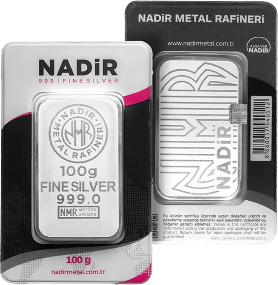 מטיל כסף 100 גרם .999 — Nadir Metal Rafineri (מוטבע)