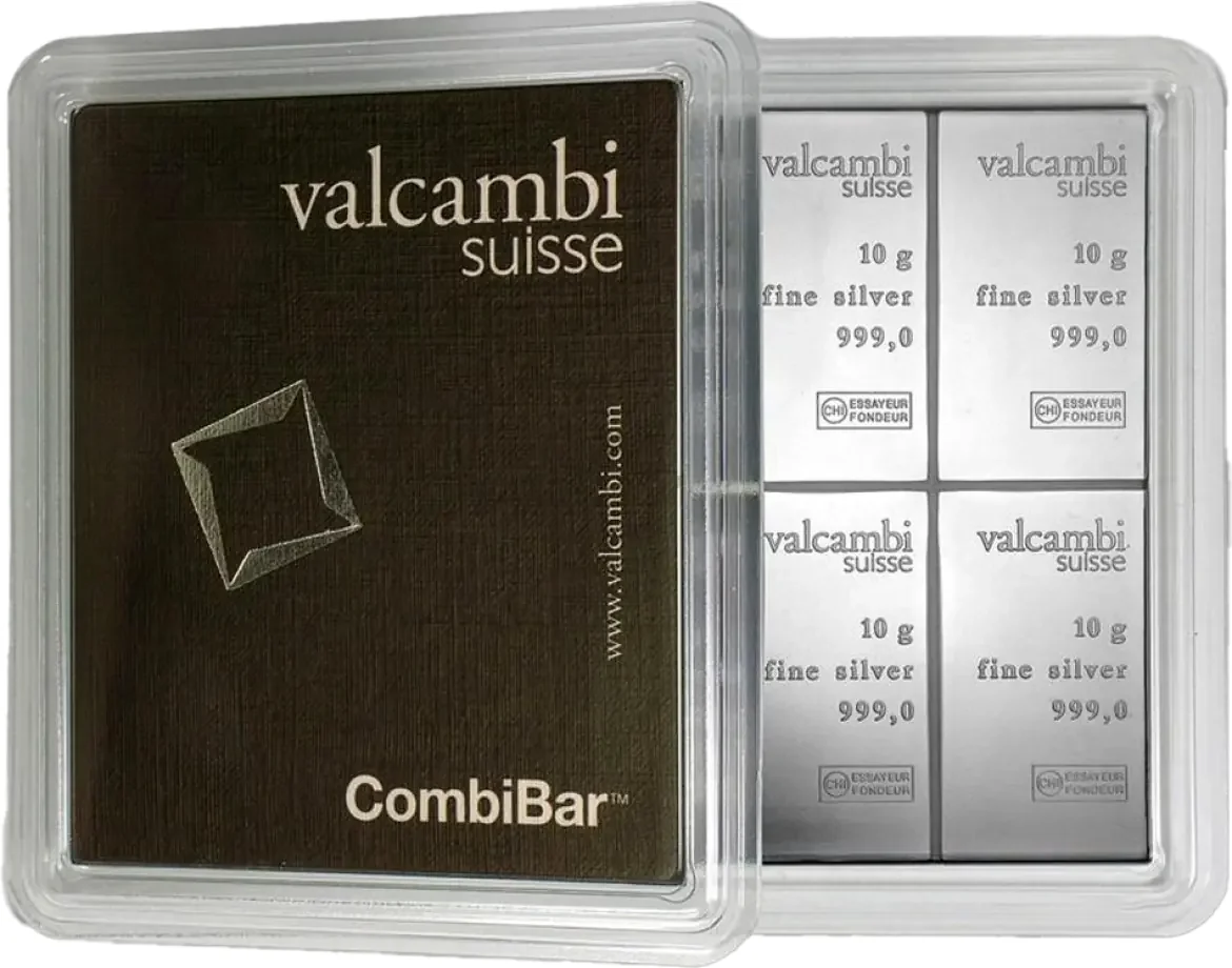 מטיל כסף 100 גרם (10 × 10 גרם) .999 — Valcambi CombiBar
